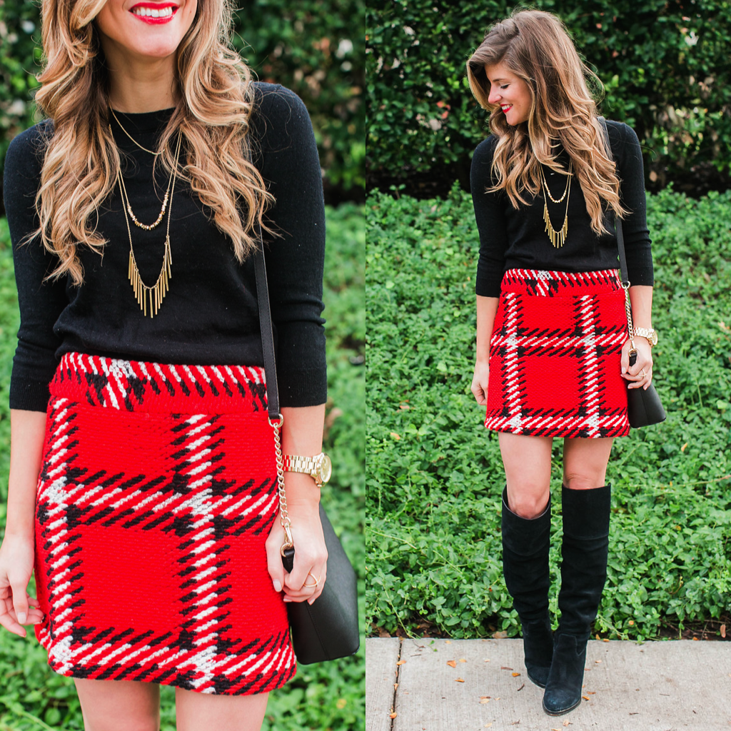Holiday Party Outfit Idea: Plaid Mini Skirt