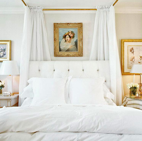 white bedding with canopy