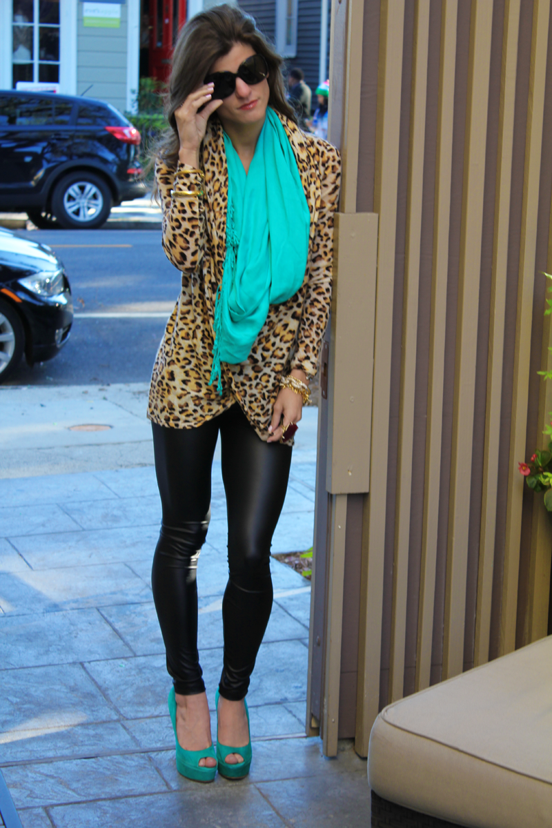 Leather Skinnies + Cheetah print + POP of TURQUOISE • BrightonTheDay