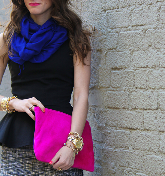 Cobalt & Pink Outfit: Shorts + Wedges + Scarf