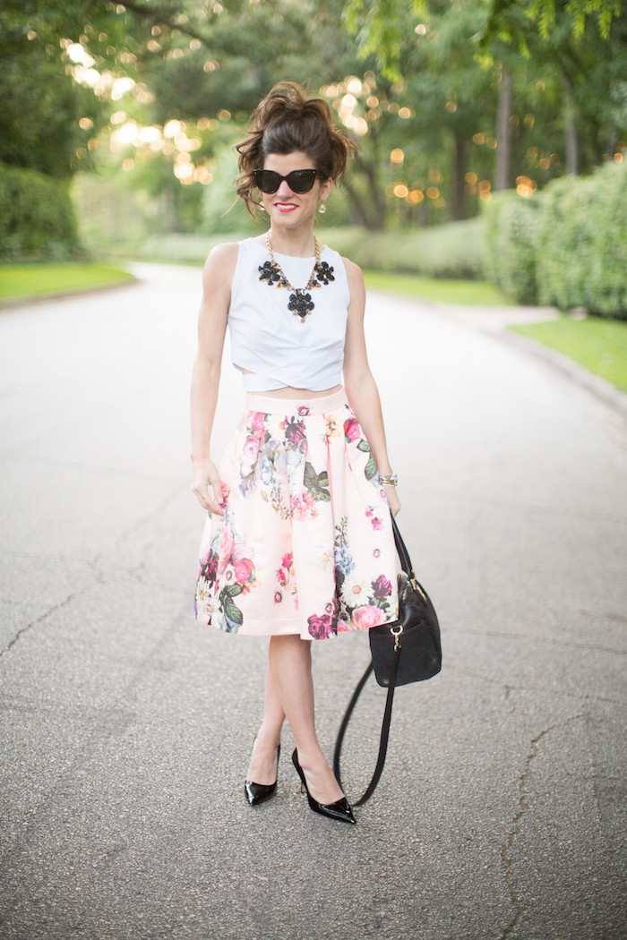 ted baker floral midi skirt crop top outfit 8