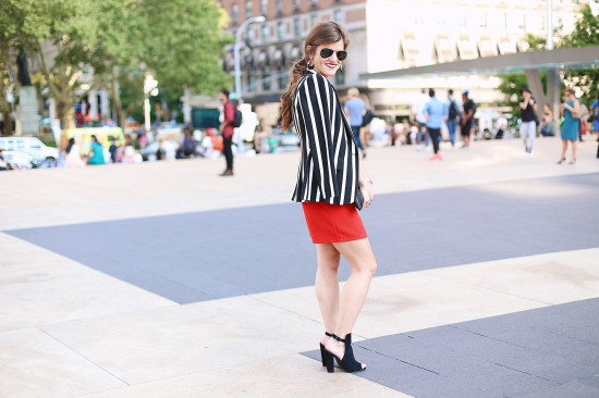 Red Dress + Striped Blazer 