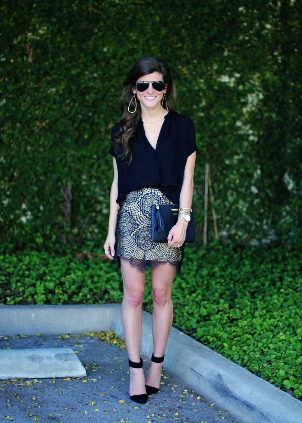 black and nude lace skirt