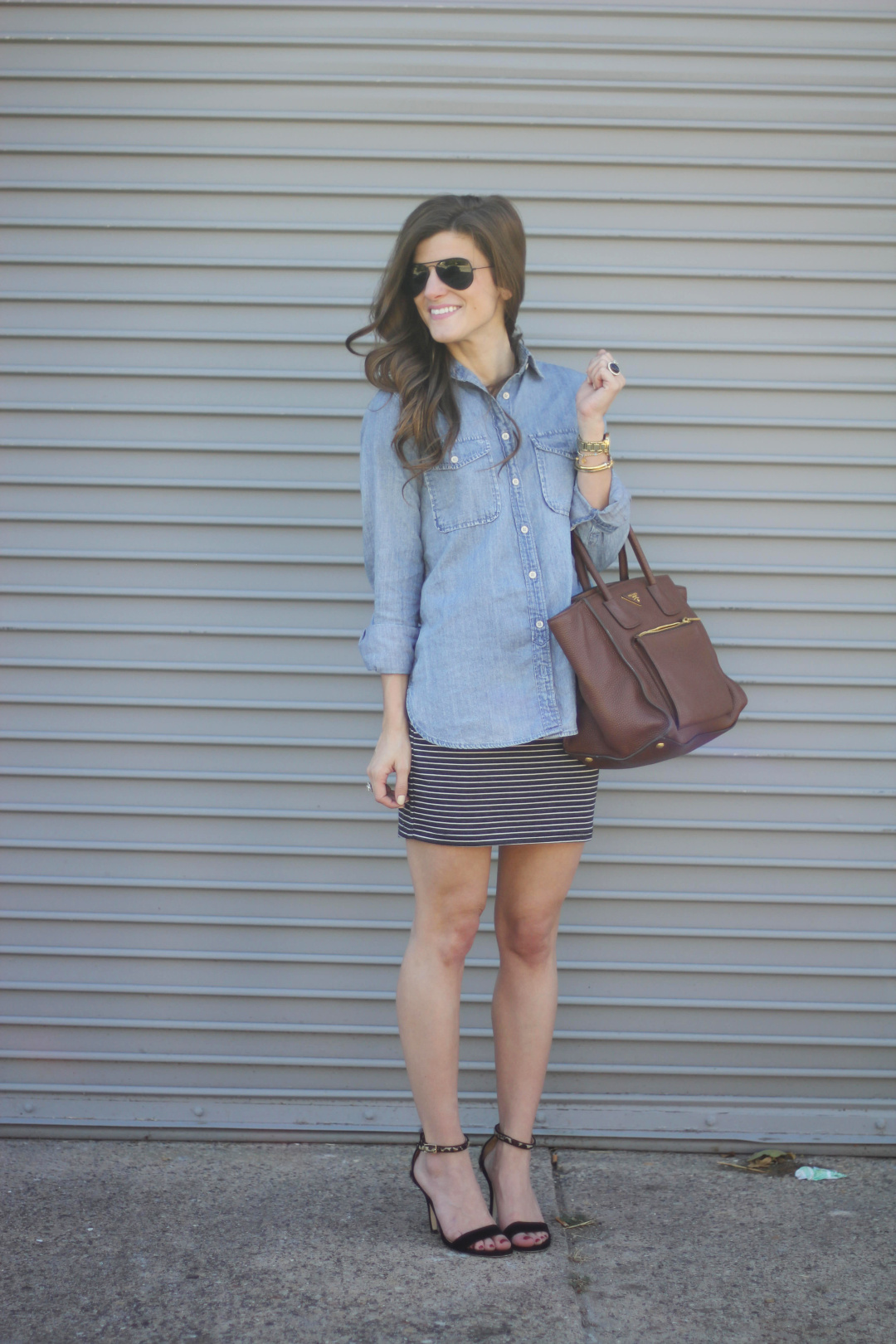 Wear Your Denim Shirt Untucked With A Mini Skirt