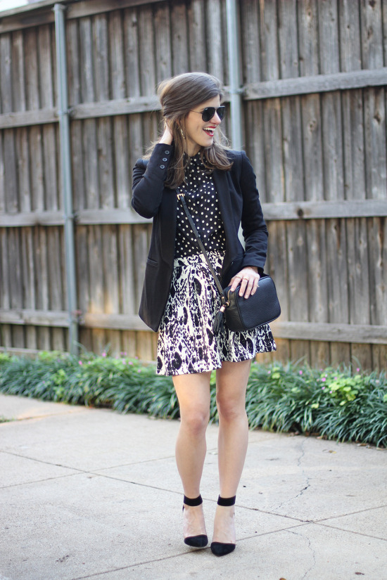 Mixing Black & White Prints - Skirt and a Blazer Outfit