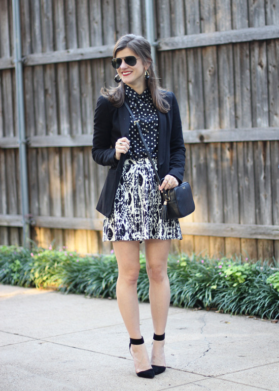 Mixing Black & White Prints - Skirt and a Blazer Outfit