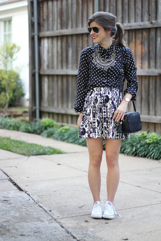 Mixing Black and White Prints - Skirt and CHuck Taylors