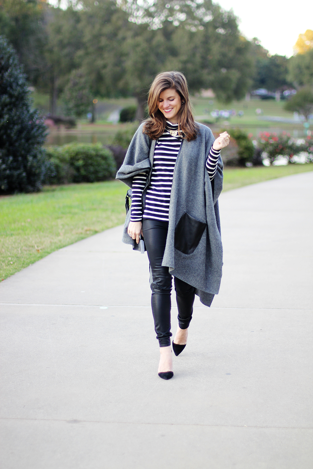 Ann taylor grey wool wrap and faux leather leggings