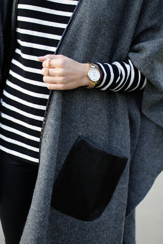 Ann taylor grey wool wrap and gold watch