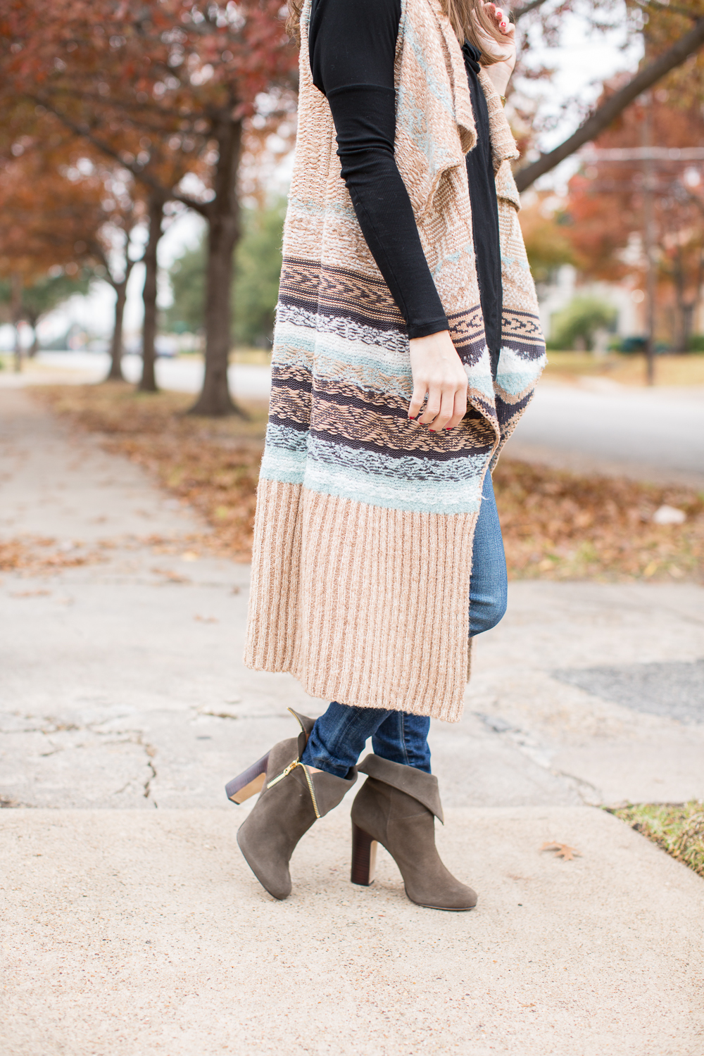 long seater vest, olive ankle booties