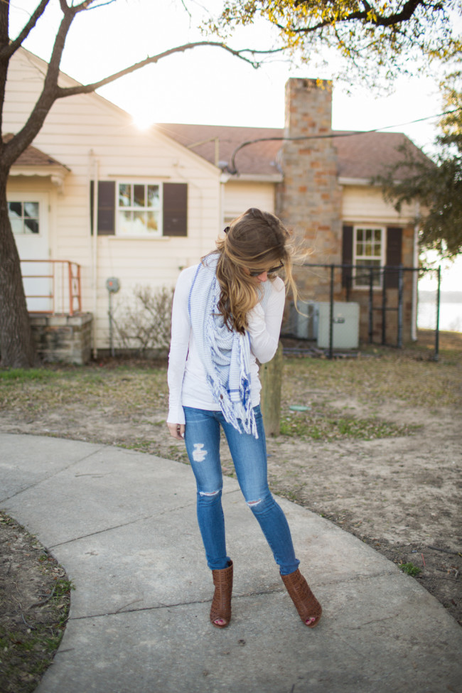 spring light scarf and jeans