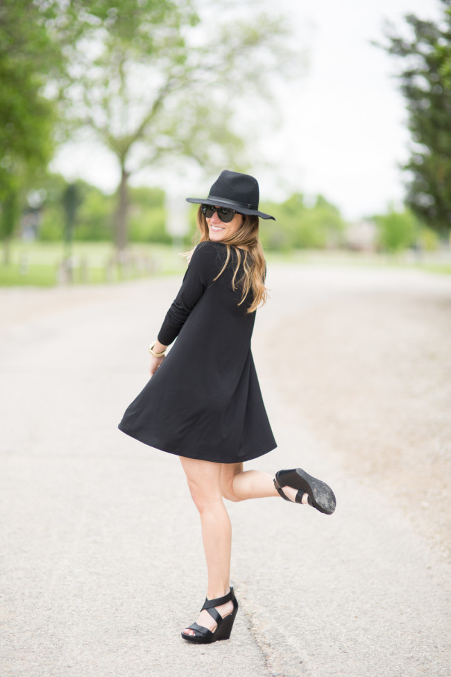 black long sleeve swing dress 3 ways transitional outfit
