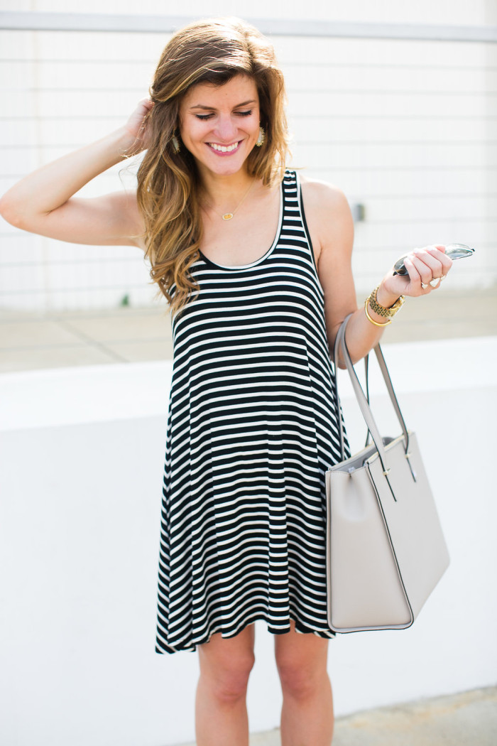 Casual Summer Go-To: black and white stripe swing dress