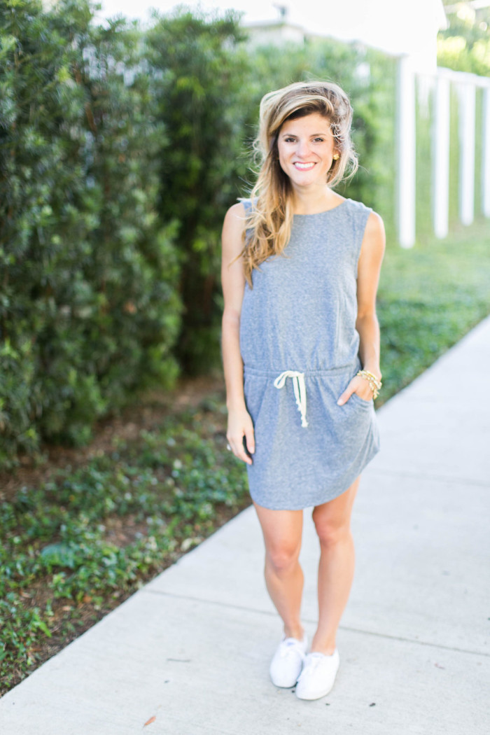 Casual Summer Outfit with Drawstring Waist Dress and Keds