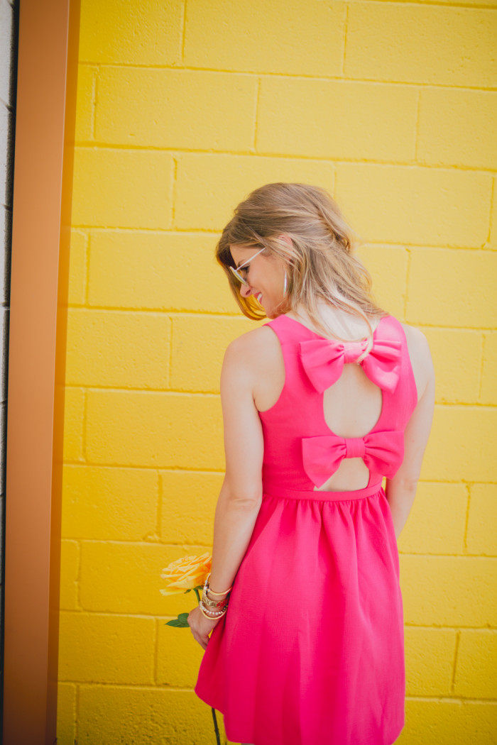 pink bow back dress