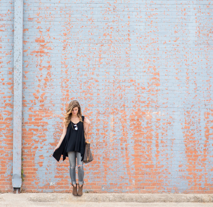 Nasty Gal Black Tank and CoH Jeans // BLack and BRown and Grey