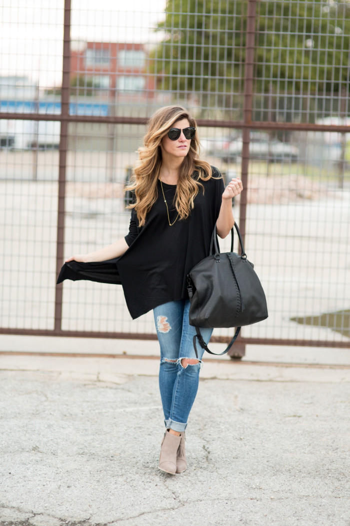 Easy, Simple Black Tee and distressed denim outfit