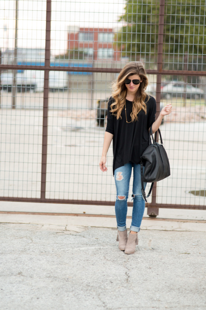 Easy, Simple Black Tee and distressed denim outfit
