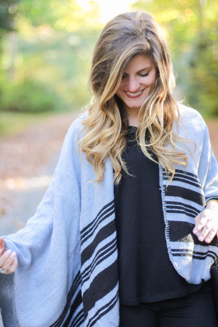 Grey Poncho and BLack Sweater