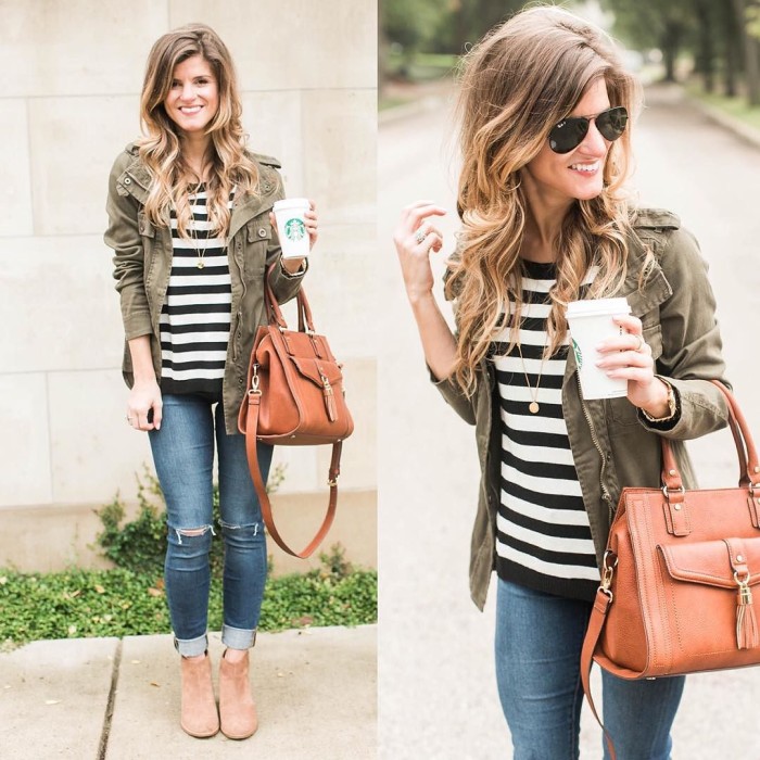Striped shirt utility jacket booties