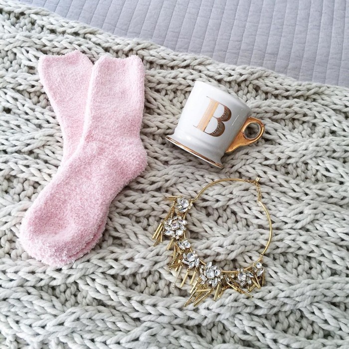 Three holiday gift ideas socks mug and statement necklace