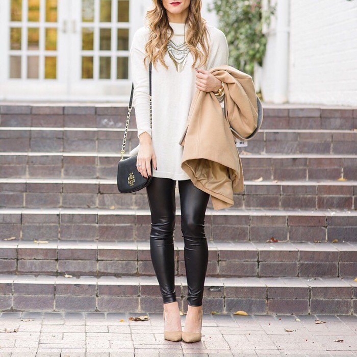faux leather skinnies turtleneck sweater and heels