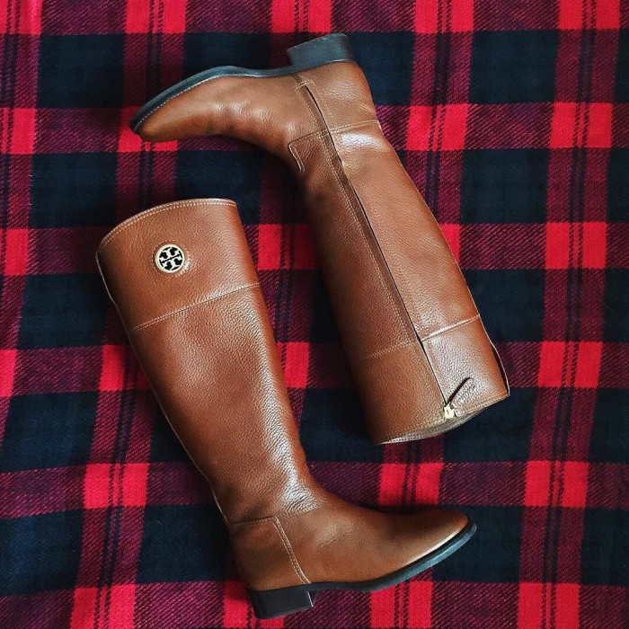 brown leather tory burch junction riding boots black friday sale