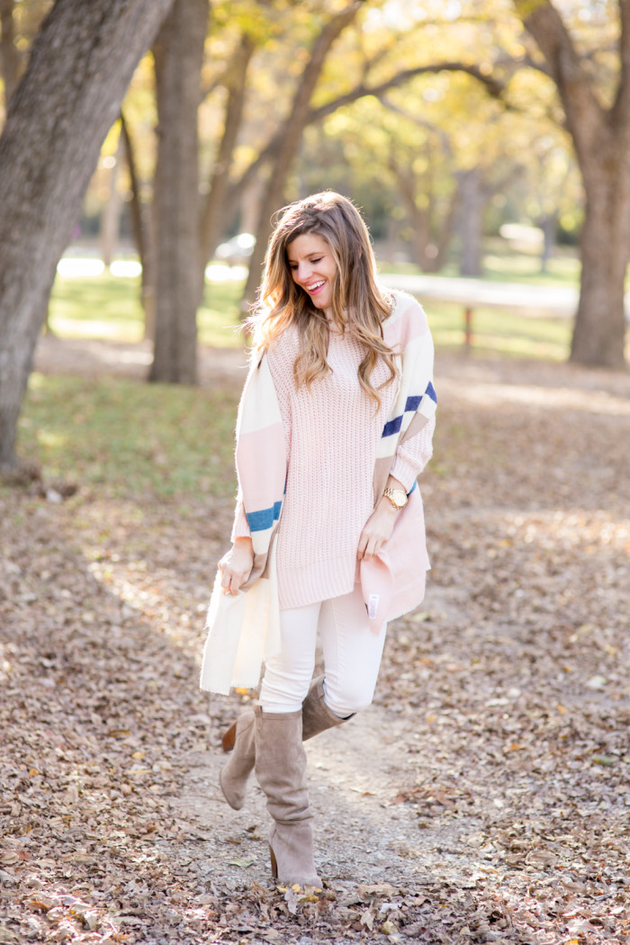 blush sweater with blanket scarf-36