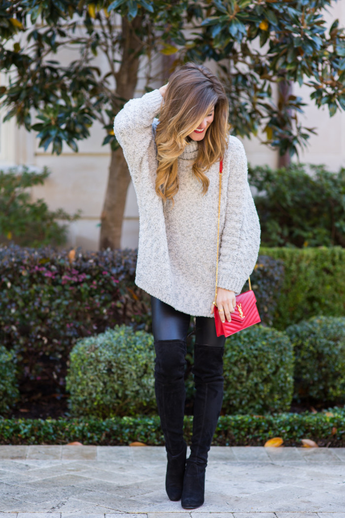 Chunky Oversized Sweater with Fuax Leather Leggings and HIghland Knee High Boots-21