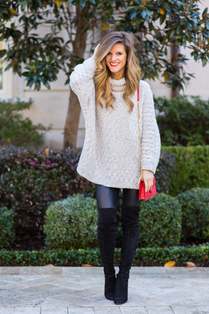 Chunky Oversized Sweater with Fuax Leather Leggings and HIghland Knee High Boots-22