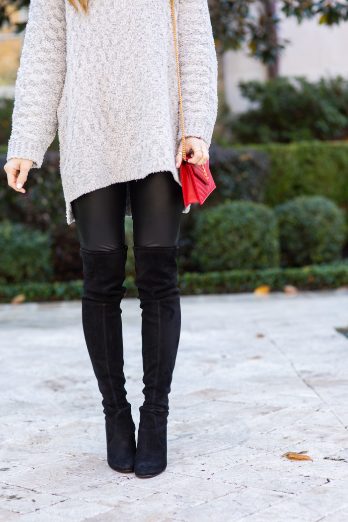 Chunky Oversized Sweater with Fuax Leather Leggings and HIghland Knee High Boots-8