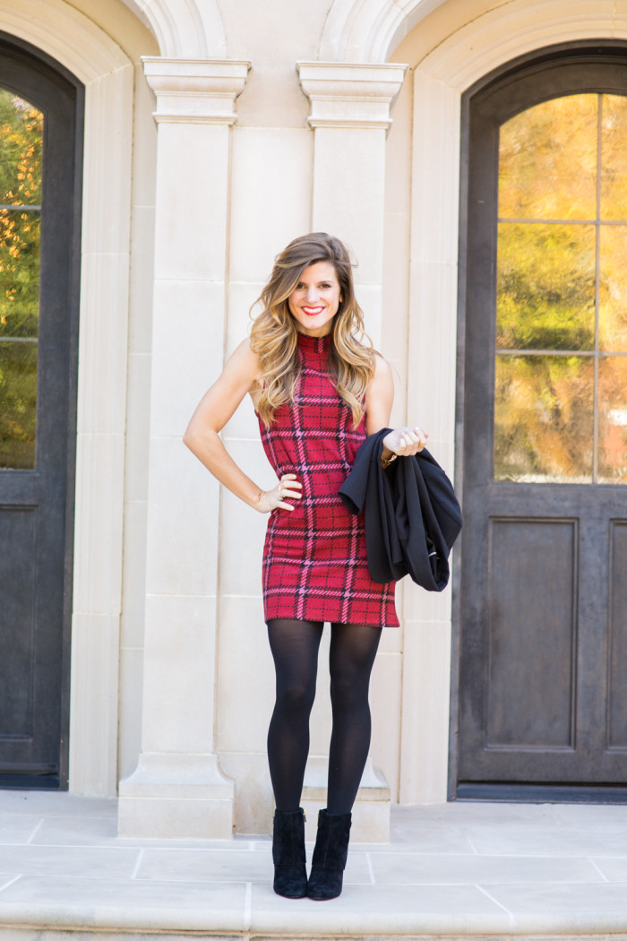 Red and Black Plaid Dress with Tights-46
