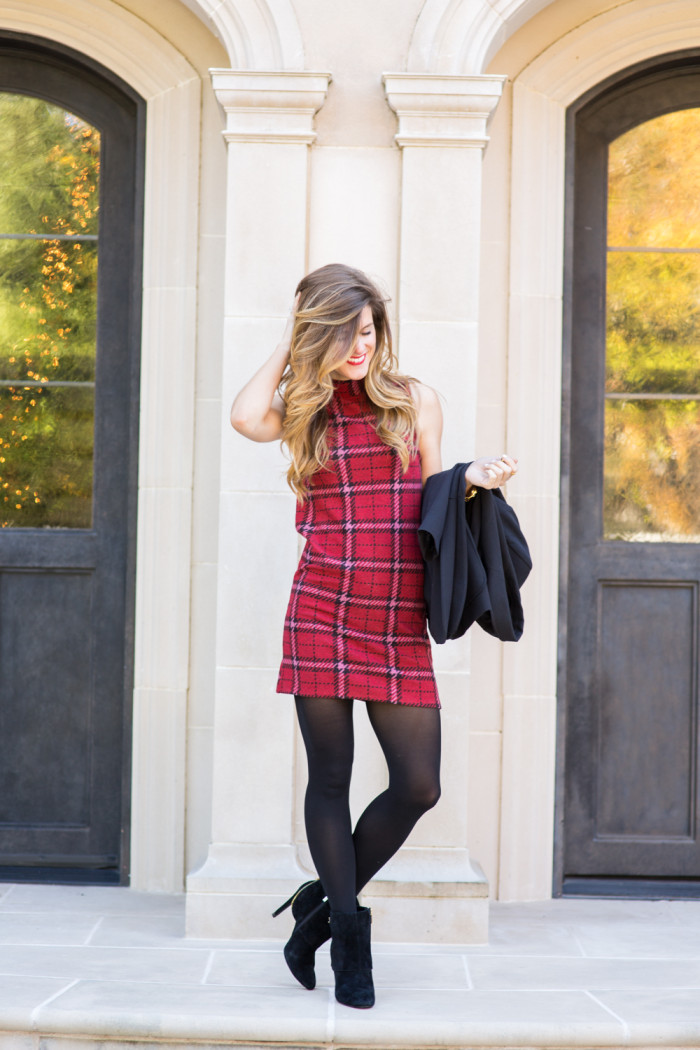 Red and Black Plaid Dress with Tights-47