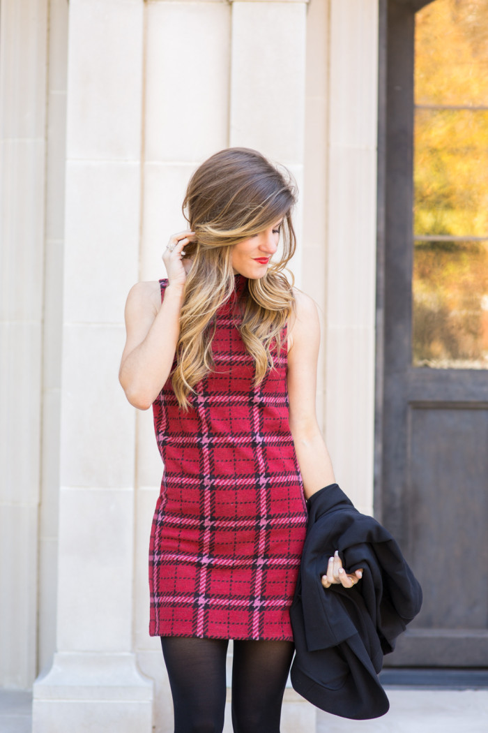 Red and Black Plaid Dress with Tights-50