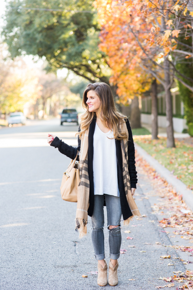Grey Jeans with long black cardigan