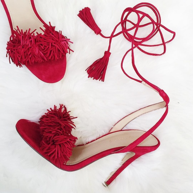 brightontheday instagram featuring red strappy suede heels 