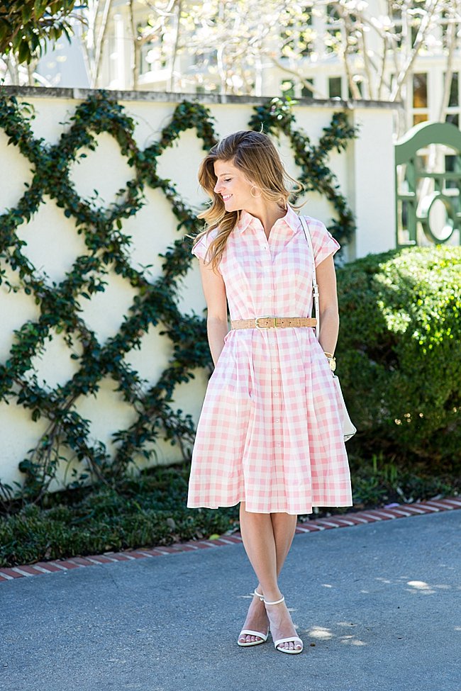 brighton the day pink and white gingham midi dress