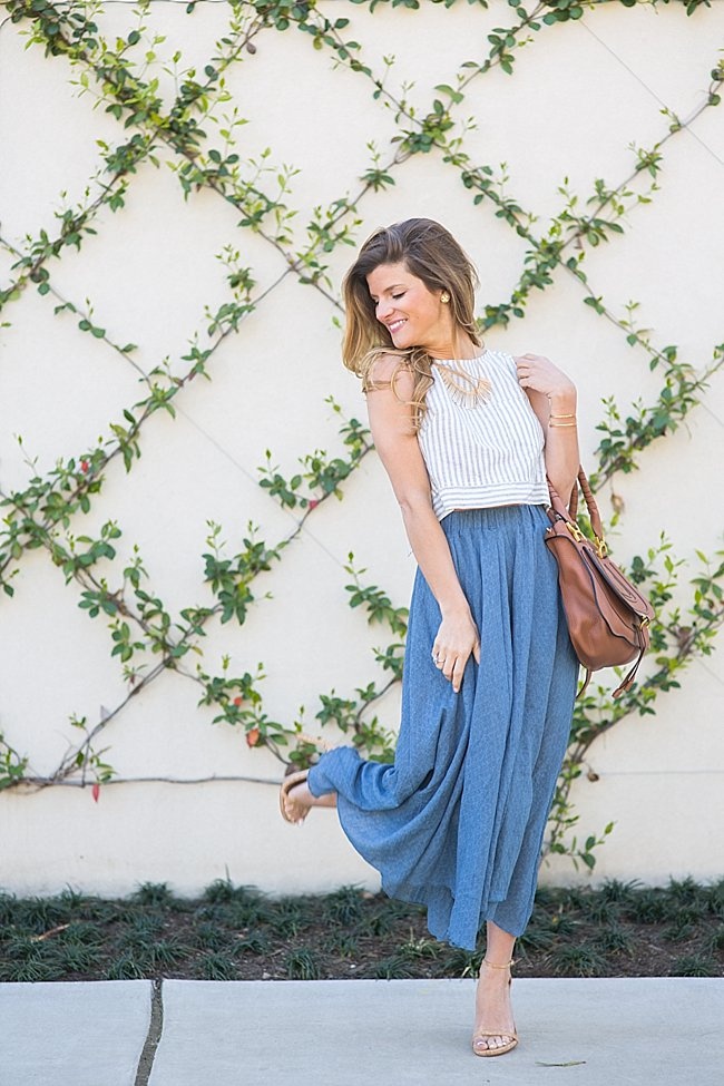 Flowy Midi Skirt Outfit Idea for Spring Date Night
