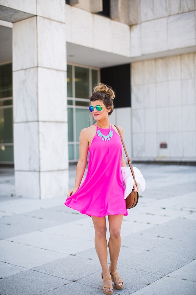 Pink Dress + White Denim Jacket -22