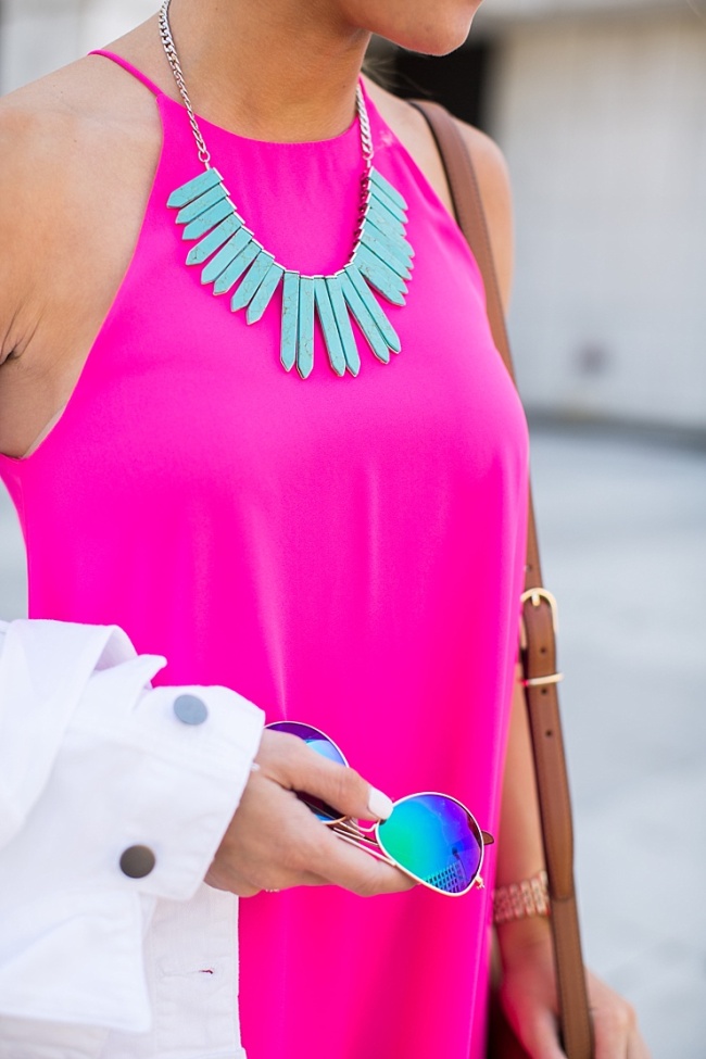 Brighton the day pairing blue accessories with pink dress 