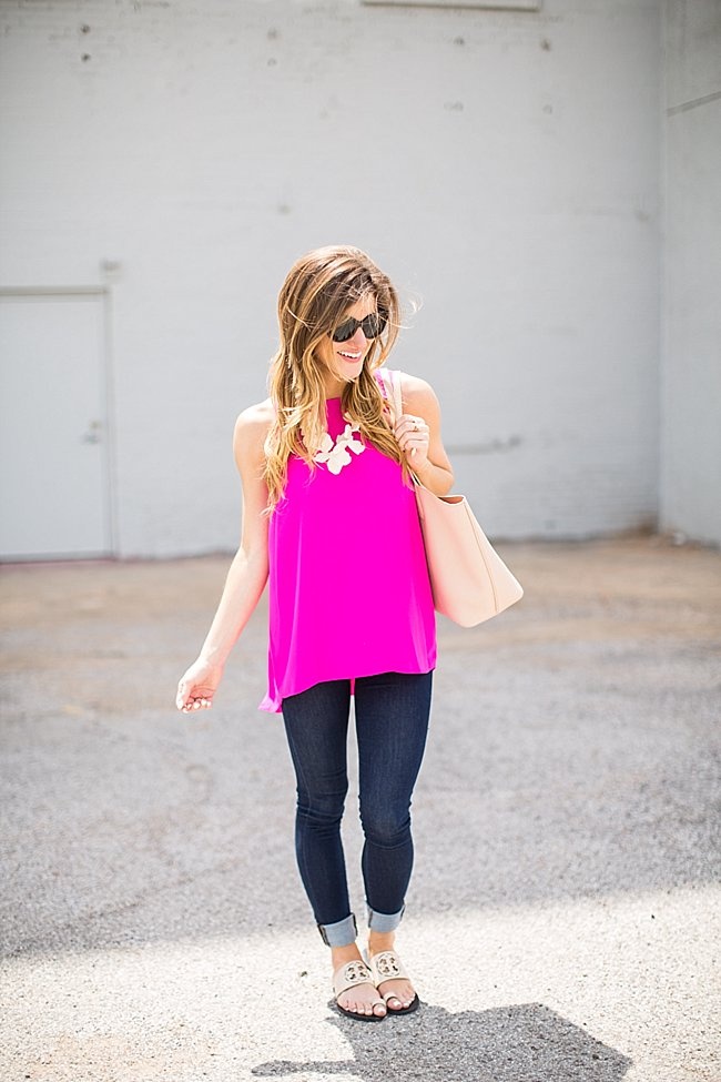 Pink Tank Skinny Jeans and Statement Necklace-78