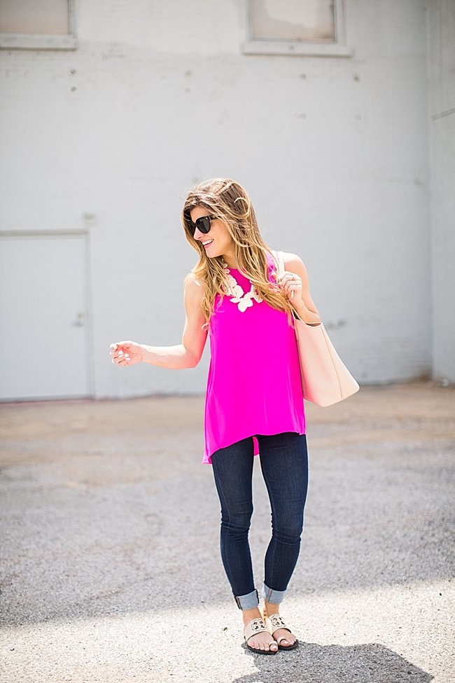 Pink Tank Skinny Jeans and Statement Necklace-79