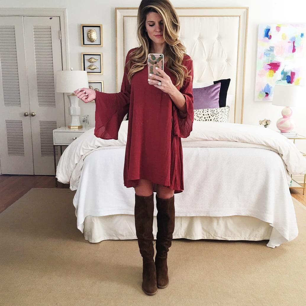 #NSALE find - bell sleeve dress and over the knee suede boots