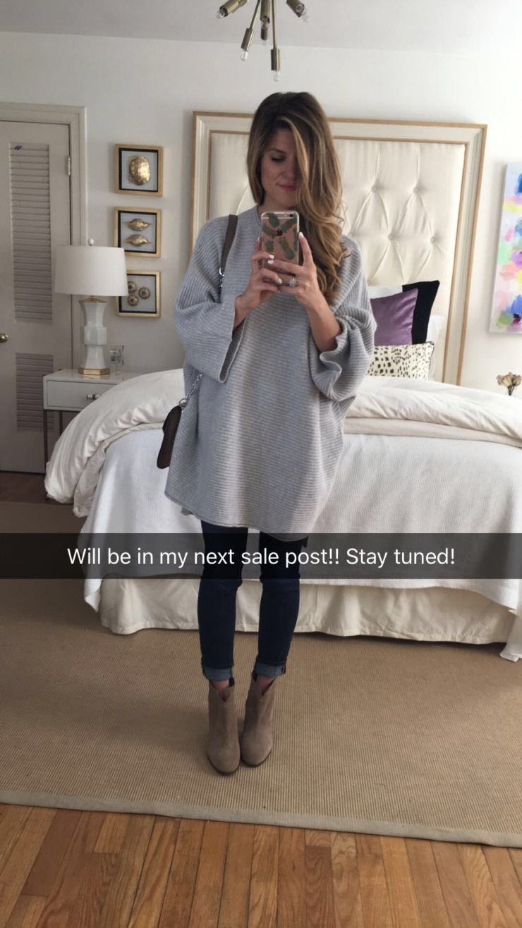 NSALE oversized cashmere sweater in grey with suede ankle booties