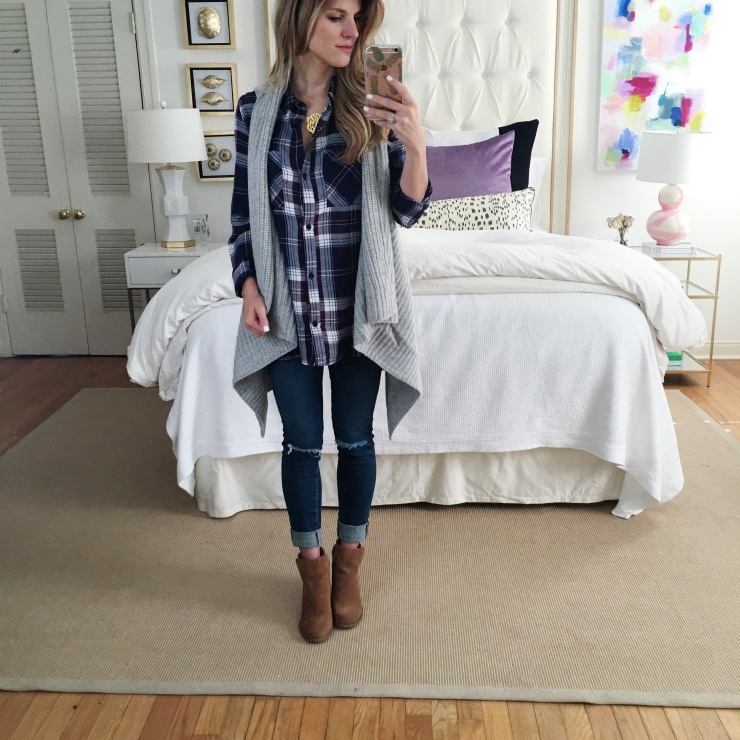 nale round up plaid shirt and cognac suede ankle booties