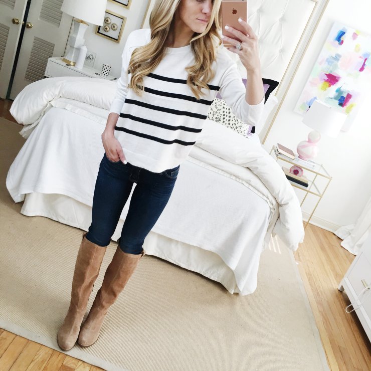 nordstrom anniversary sale picks striped sweater and ugg tall suede boots 1