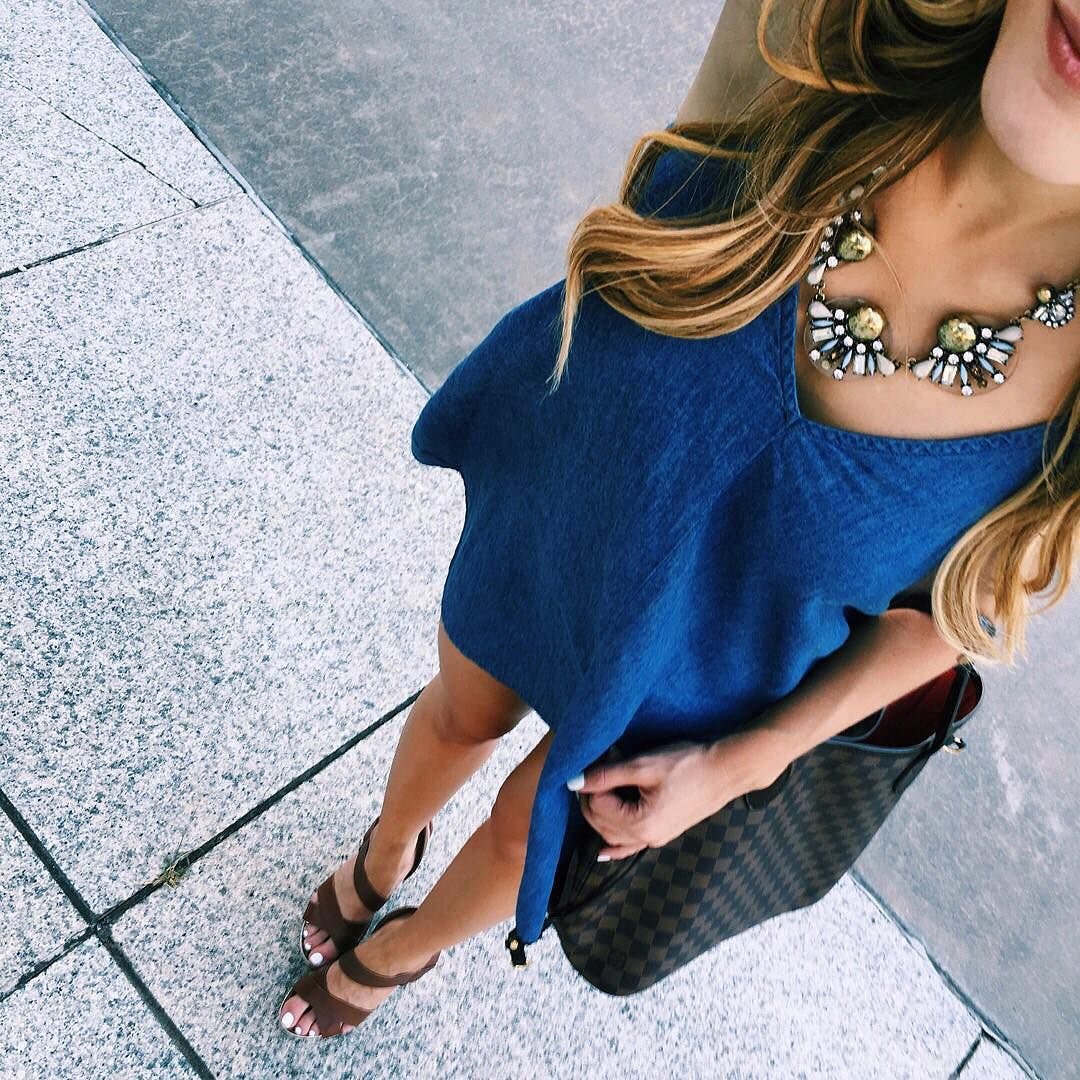 brighton the day denim dress and statement necklace 