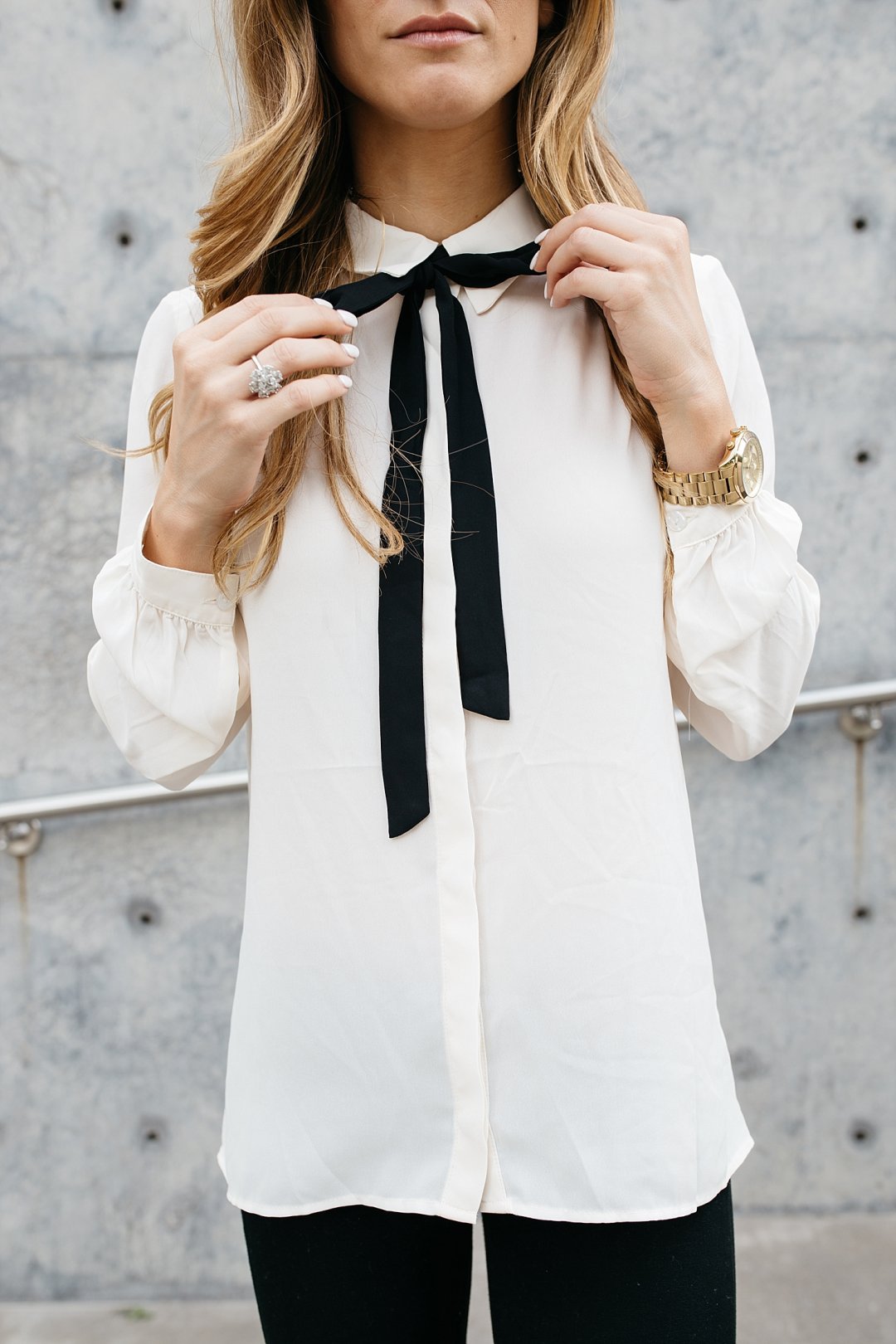 business casual outfit, what to wear to work, fall work outfit idea, office wear, work wear, outfit loafers, pussy bow blouse, summer work outfit idea, wear to work, off white blouse, black and white work outfit idea