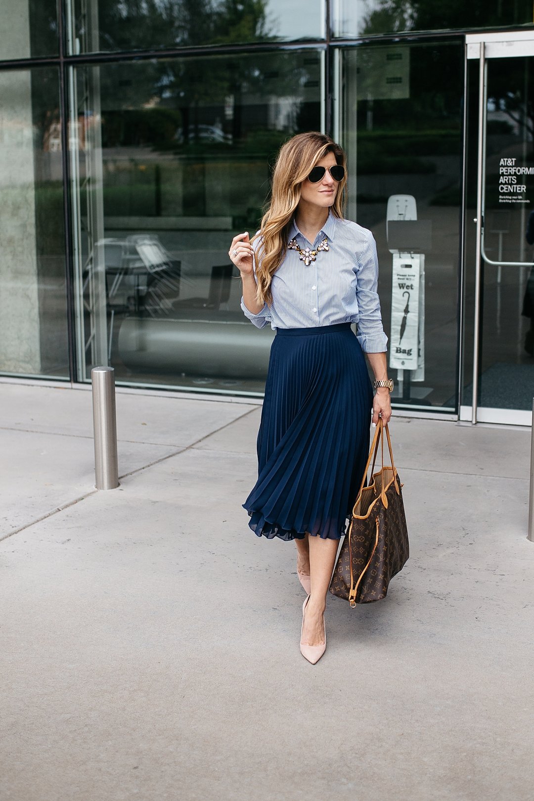 business casual outfit pleated midi skirt-7