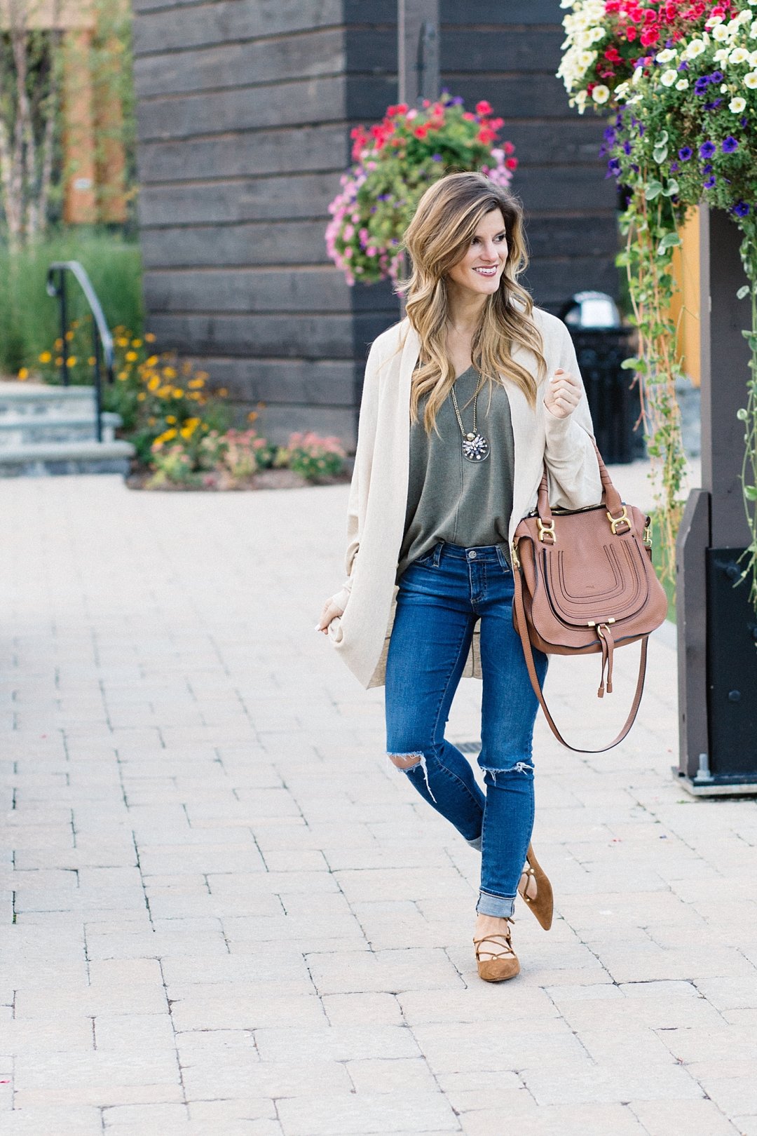 casual fall outfit idea, olive sweater and jeans, distressed jeans rolled up with lace up flats, jeans and flats outfit, pinterest fashion, oversized sweater and skinny jeans outfit, olive green sweater, cognac suede lace up flats